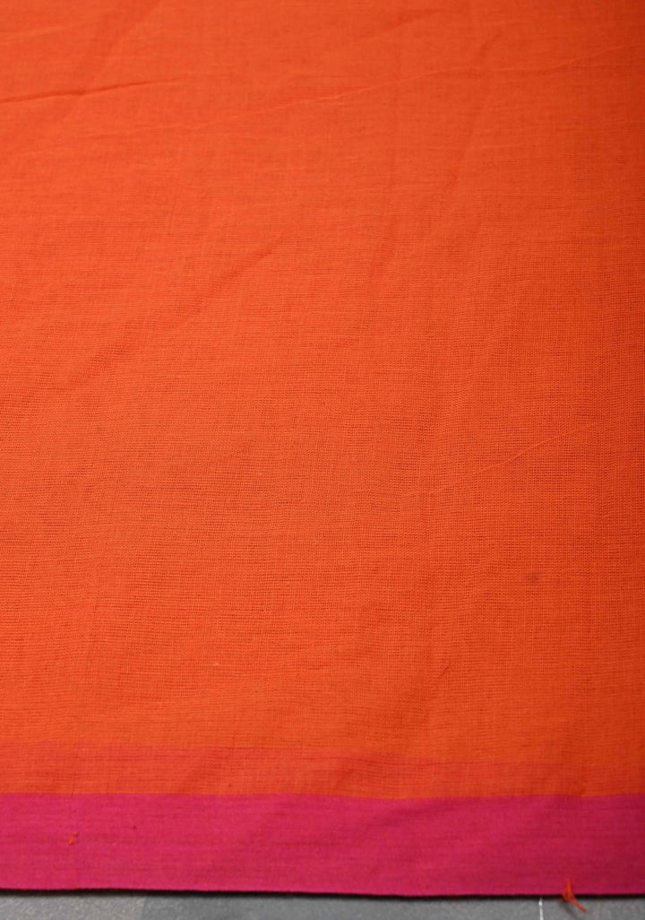 Fanta Orange Mulmul Cotton Saree with Long tassels