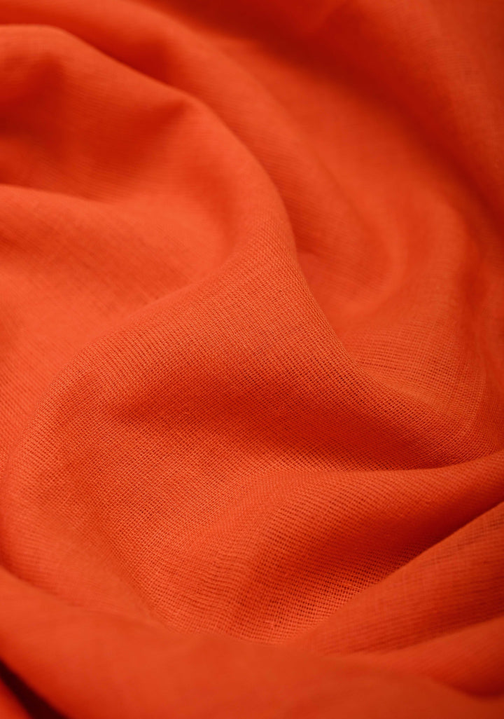 Fanta Orange Mulmul Cotton Saree with Long tassels