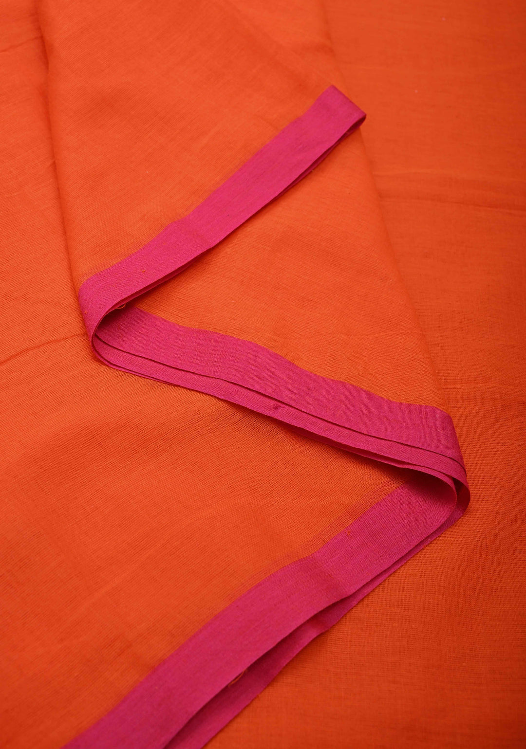 Fanta Orange Mulmul Cotton Saree with Long tassels