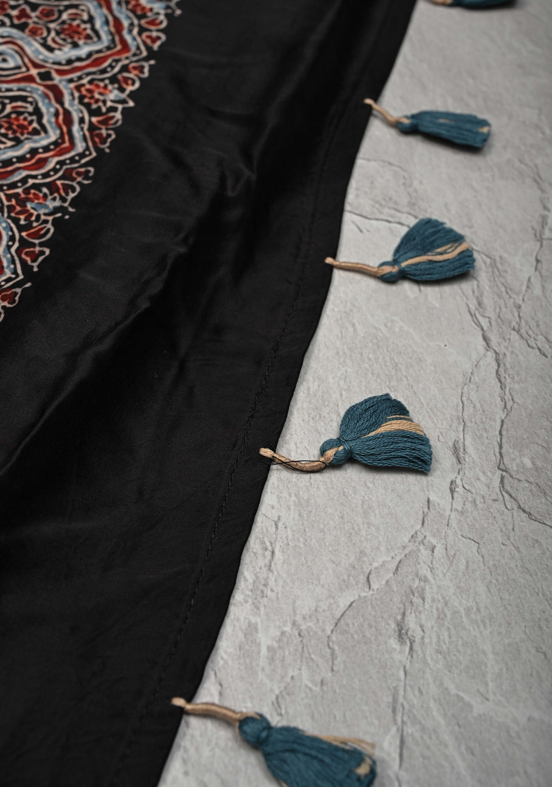 Maroon Modal Silk Saree in Bandhni Ajrakh Fusion with Kutch Work Embroidered