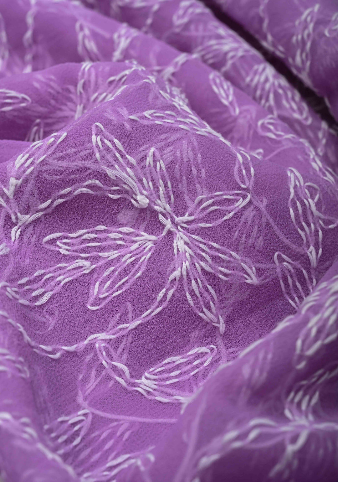 Authentic Lavender Hand-Embroidered Full Jaal Chikankari Georgette Saree with Resham Meenakari Border