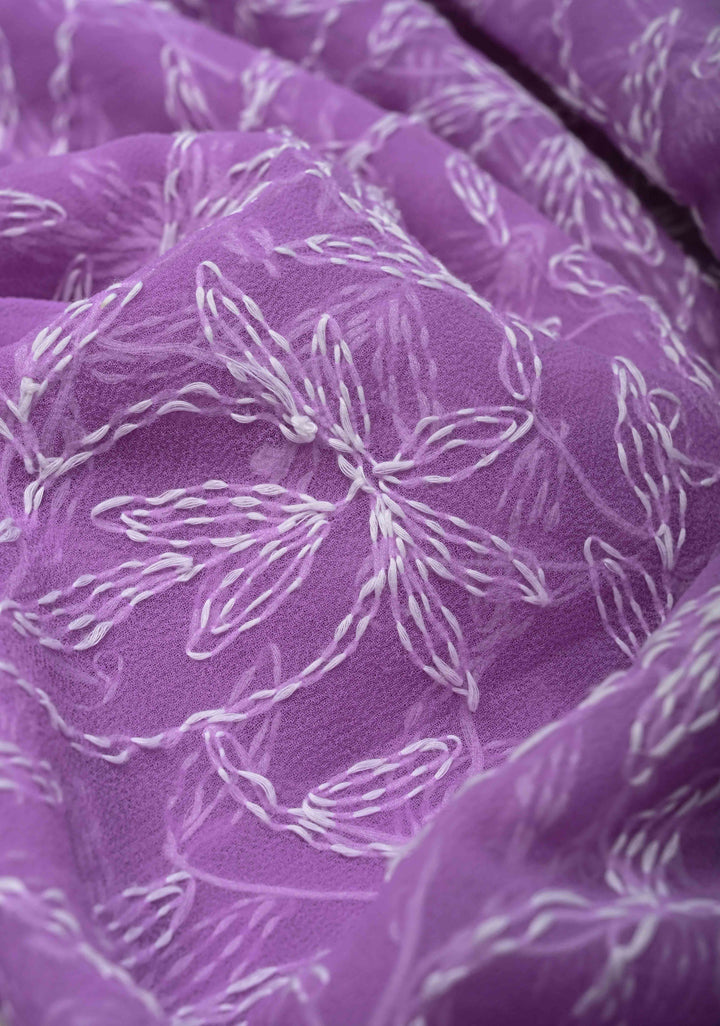 Authentic Lavender Hand-Embroidered Full Jaal Chikankari Georgette Saree with Resham Meenakari Border