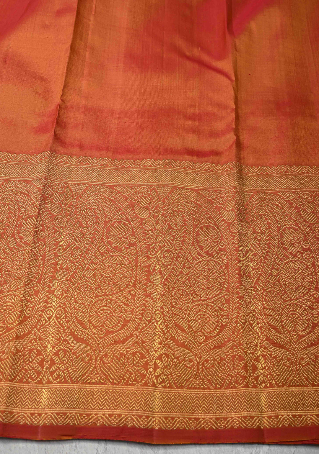 Pure Zari Korvai Deep Cobalt Blue Kanjivaram Silk Saree with Contrast Peach Paisleys Border | SILK MARK CERTIFIED