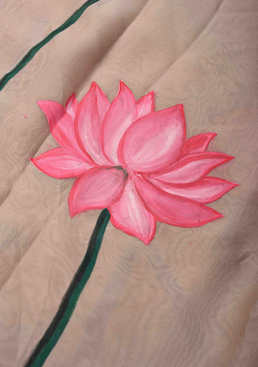 Light Mauve Chiffon Saree with Lotus Hand painted , No Blouse Piece