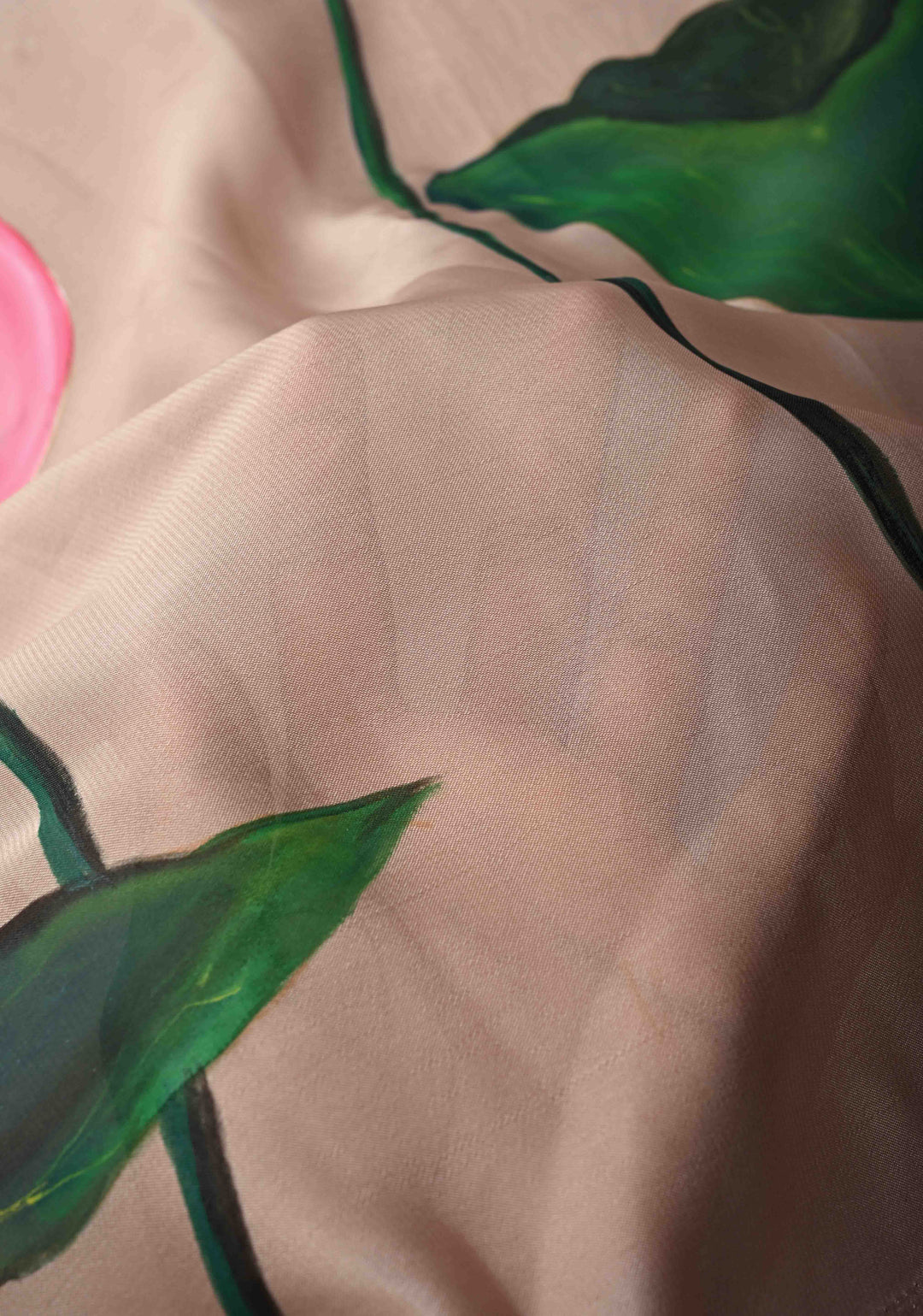 Light Mauve Chiffon Saree with Lotus Hand painted , No Blouse Piece