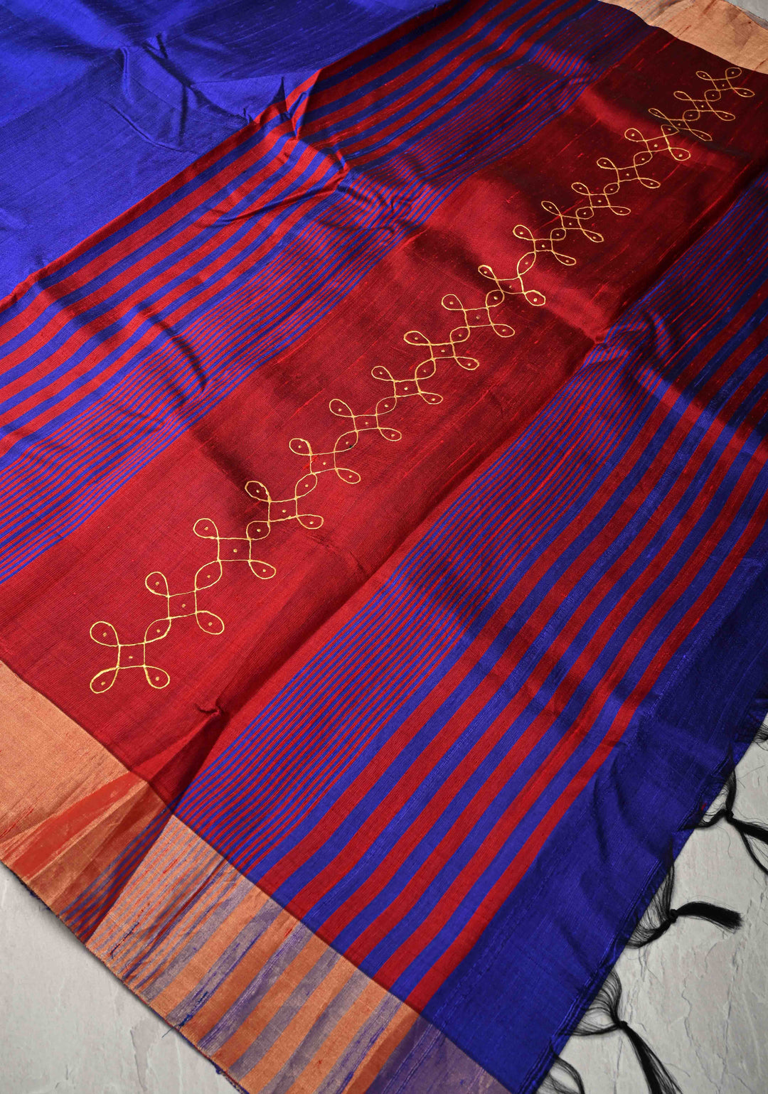 Ink Blue Pure Raw Silk Saree with Rangoli Design and Tissue Zari Border | SILK MARK CERTIFIED