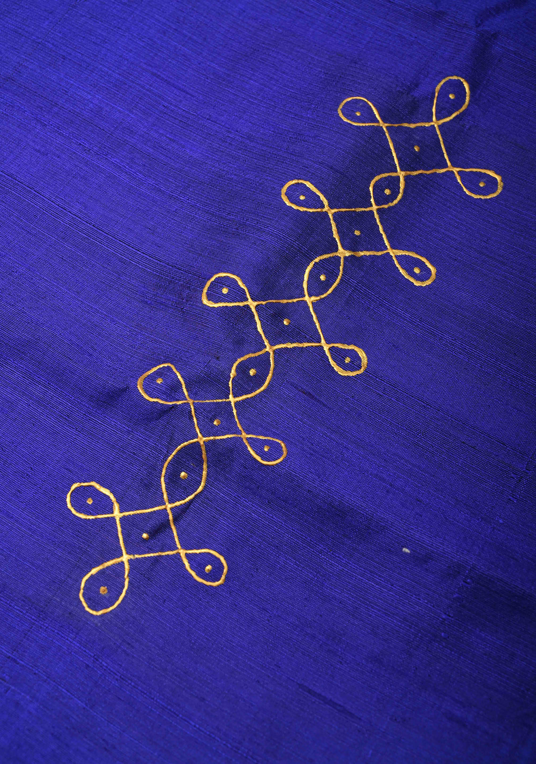 Ink Blue Pure Raw Silk Saree with Rangoli Design and Tissue Zari Border | SILK MARK CERTIFIED