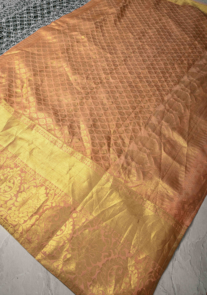 Dark Green Fusion Saree with Full Jaal Hand Chikankari, Mukeish work with Pure Silk Kanjivaram Zari Borders and Grand Pallu