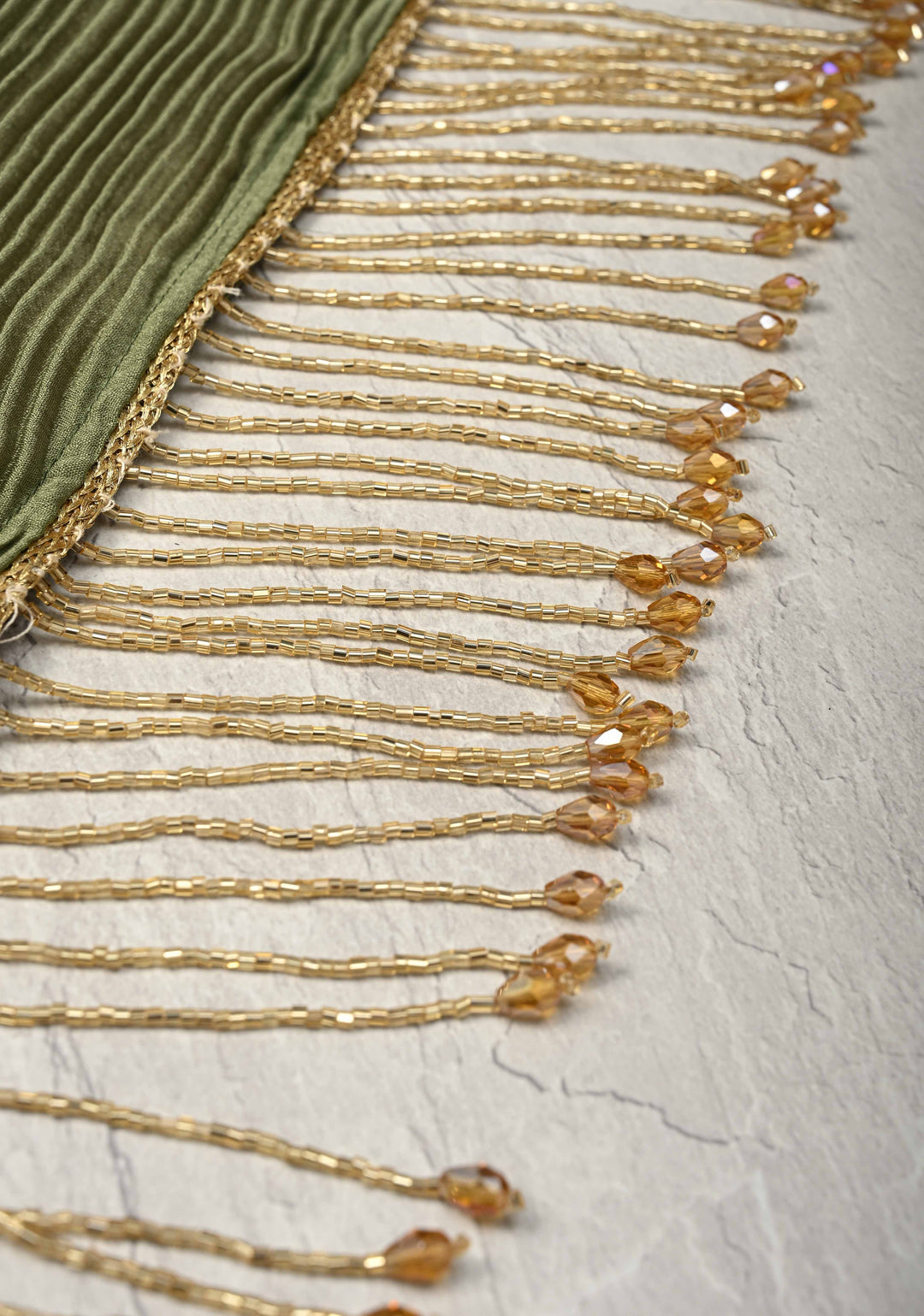 Pleated Satin saree in Sage Green and Maroon, No Blouse Piece | SHOBITAM