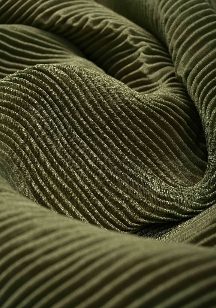 Pleated Satin saree in Sage Green and Maroon, No Blouse Piece | SHOBITAM