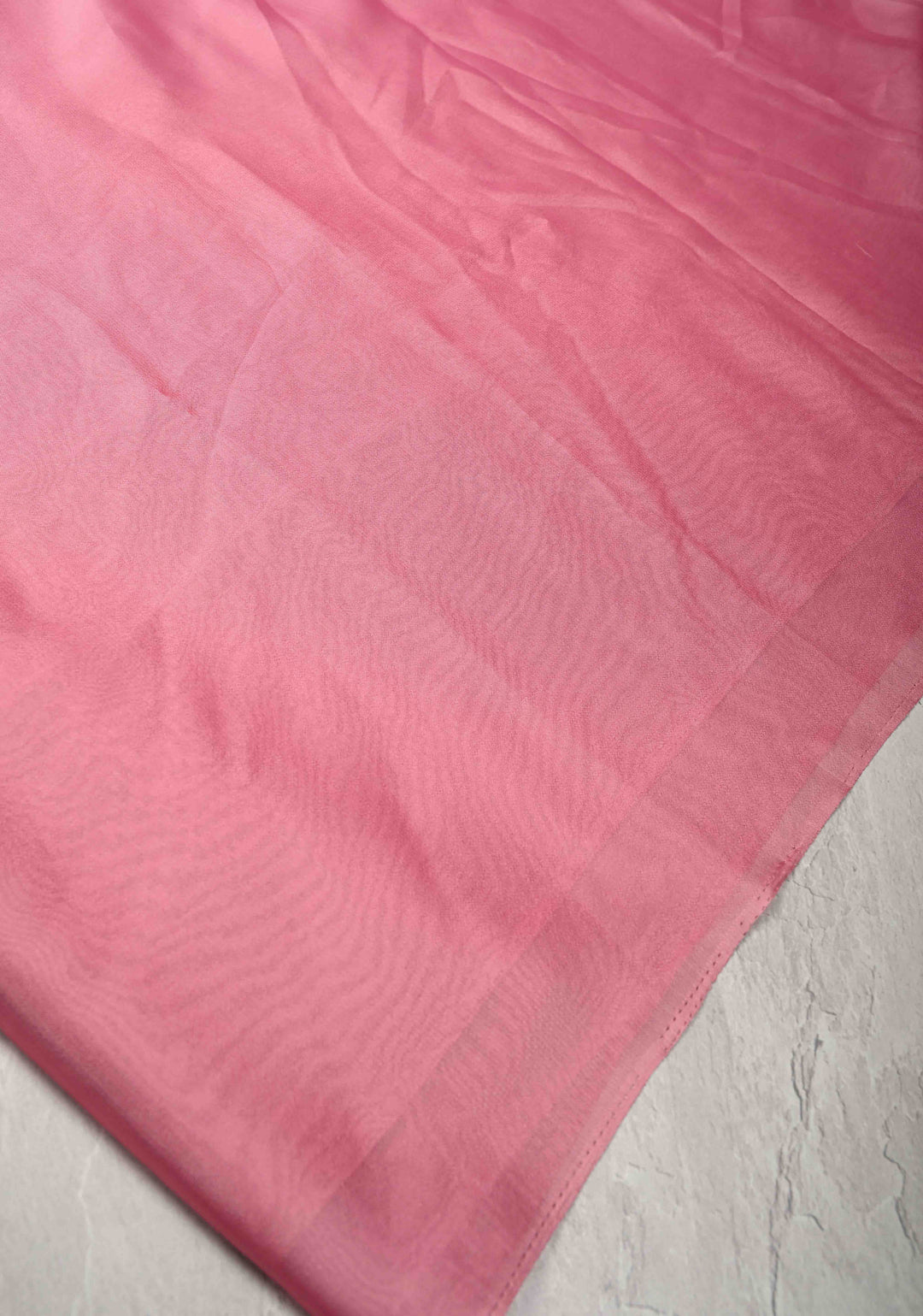 Rose Pink Chiffon Saree with Peacock Hand painted on Pallu, No Blouse Piece
