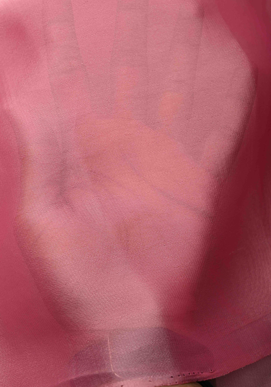 Rose Pink Chiffon Saree with Peacock Hand painted on Pallu, No Blouse Piece