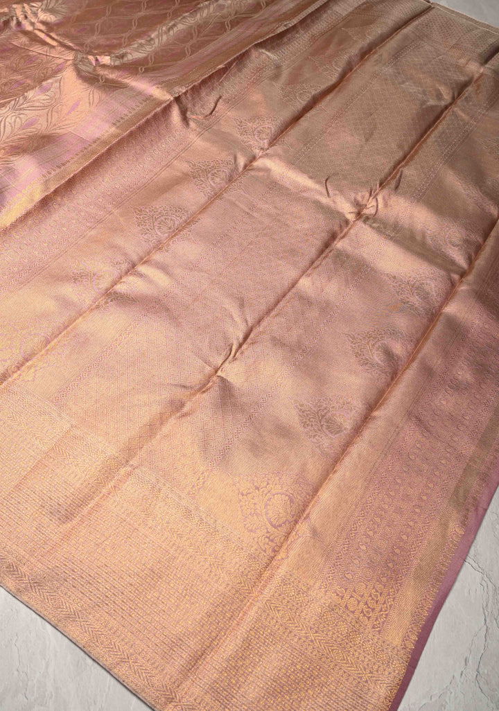 Dusty Rose Kanjivaram Tissue Pure Silk Saree with Brocade and Zari Border | SILK MARK CERTIFIED