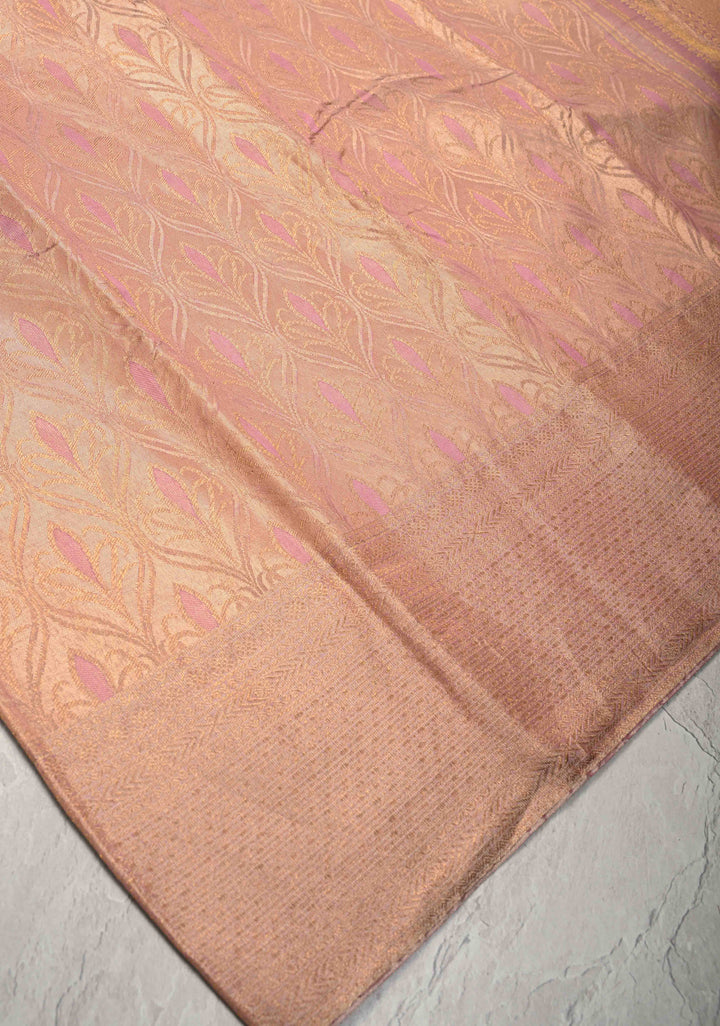 Dusty Rose Kanjivaram Tissue Pure Silk Saree with Brocade and Zari Border | SILK MARK CERTIFIED