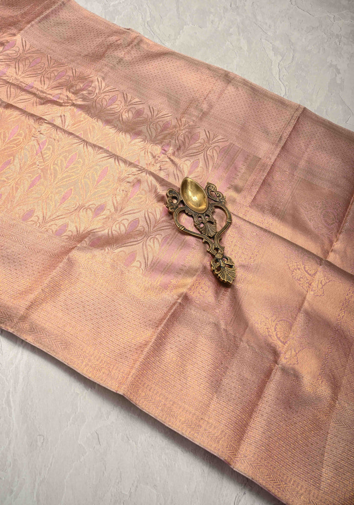 Dusty Rose Kanjivaram Tissue Pure Silk Saree with Brocade and Zari Border | SILK MARK CERTIFIED