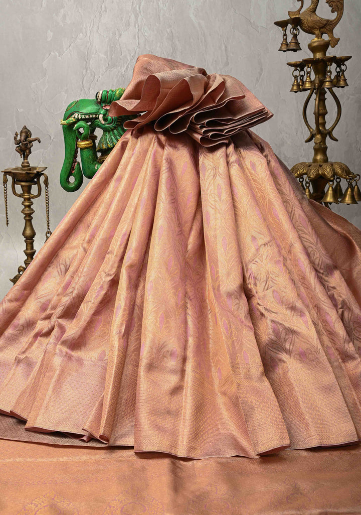 Dusty Rose Kanjivaram Tissue Pure Silk Saree with Brocade and Zari Border | SILK MARK CERTIFIED