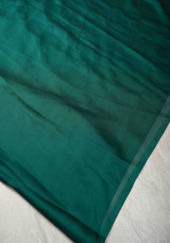 Peacock Green on Shimmer Georgette Saree with Hand painted Madhubani Style Motifs