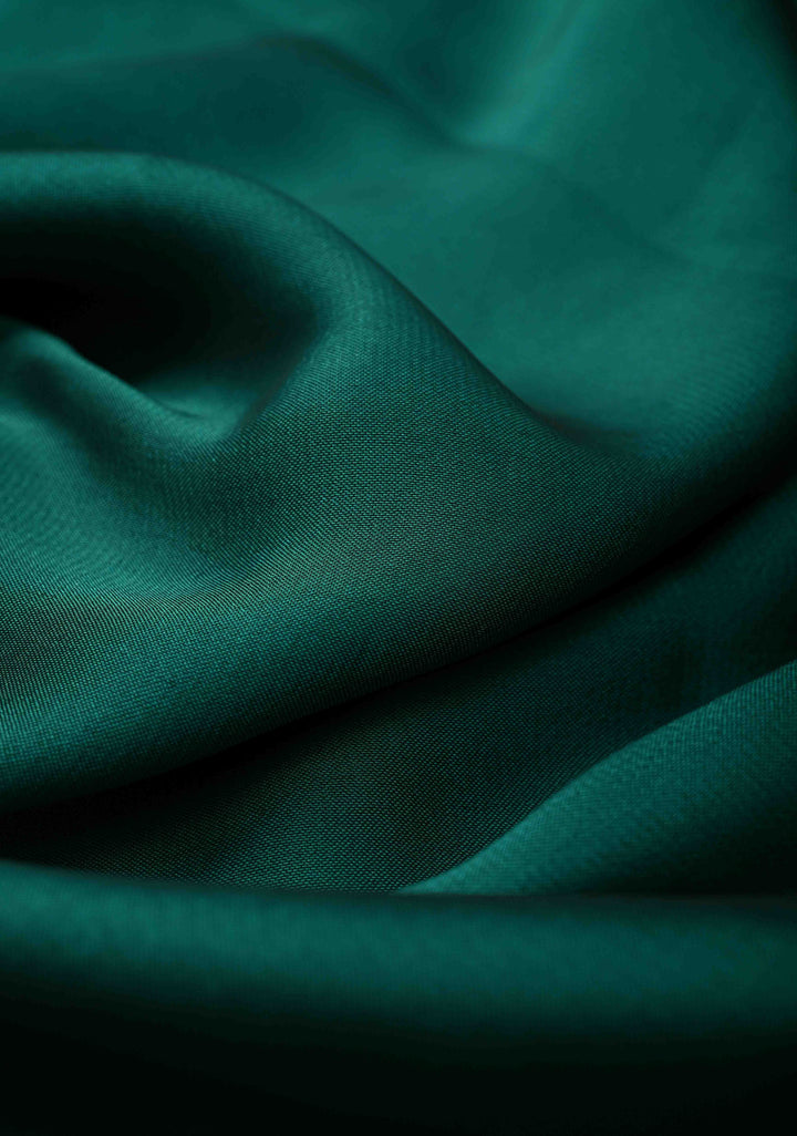 Peacock Green on Shimmer Georgette Saree with Hand painted Madhubani Style Motifs
