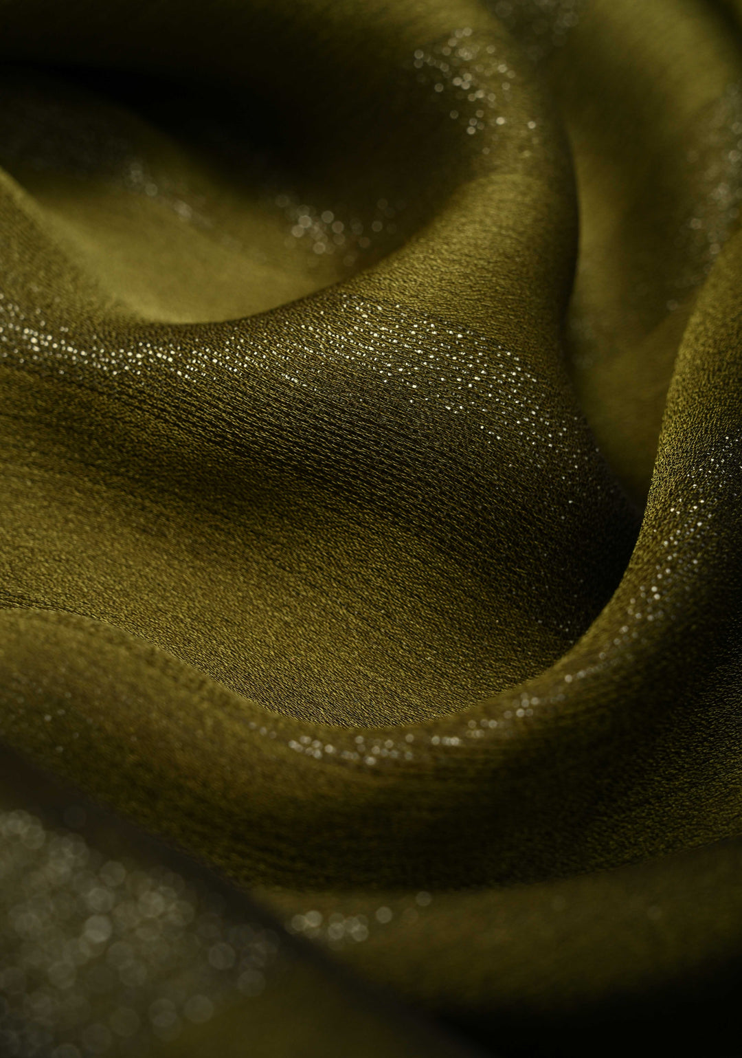 Olive Green Ombre Chiffon Saree with Muted Zari Stripes and Hand painted Lotus Florals