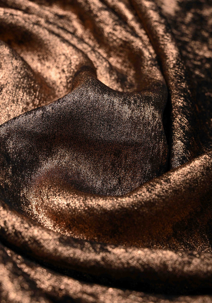 Copper Shimmer Textuured Finish Saree with Satin Minimal Borders, No Blouse Piece