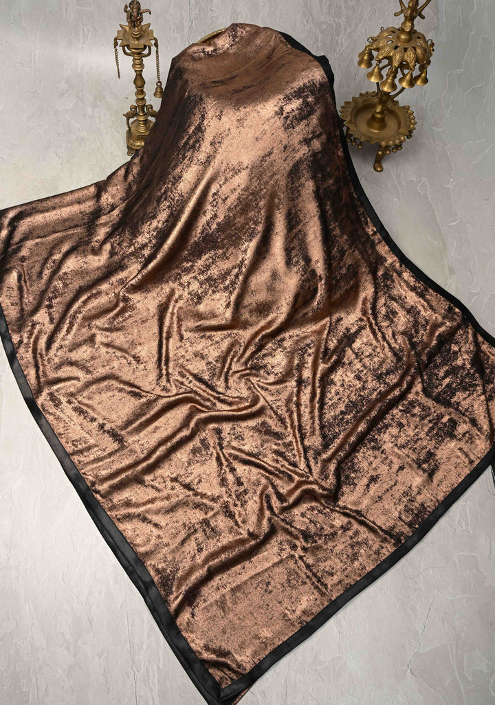 Copper Shimmer Textuured Finish Saree with Satin Minimal Borders, No Blouse Piece