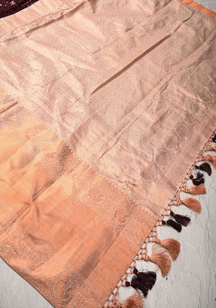 Kanchana tone on tone Sequin on Net Fusion Saree with Two Side Kanjivaram Pure Silk Border