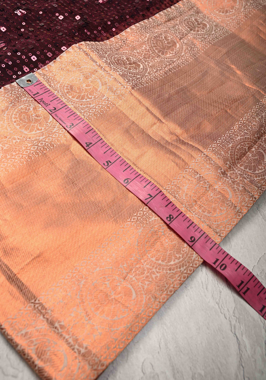 Kanchana tone on tone Sequin on Net Fusion Saree with Two Side Kanjivaram Pure Silk Border