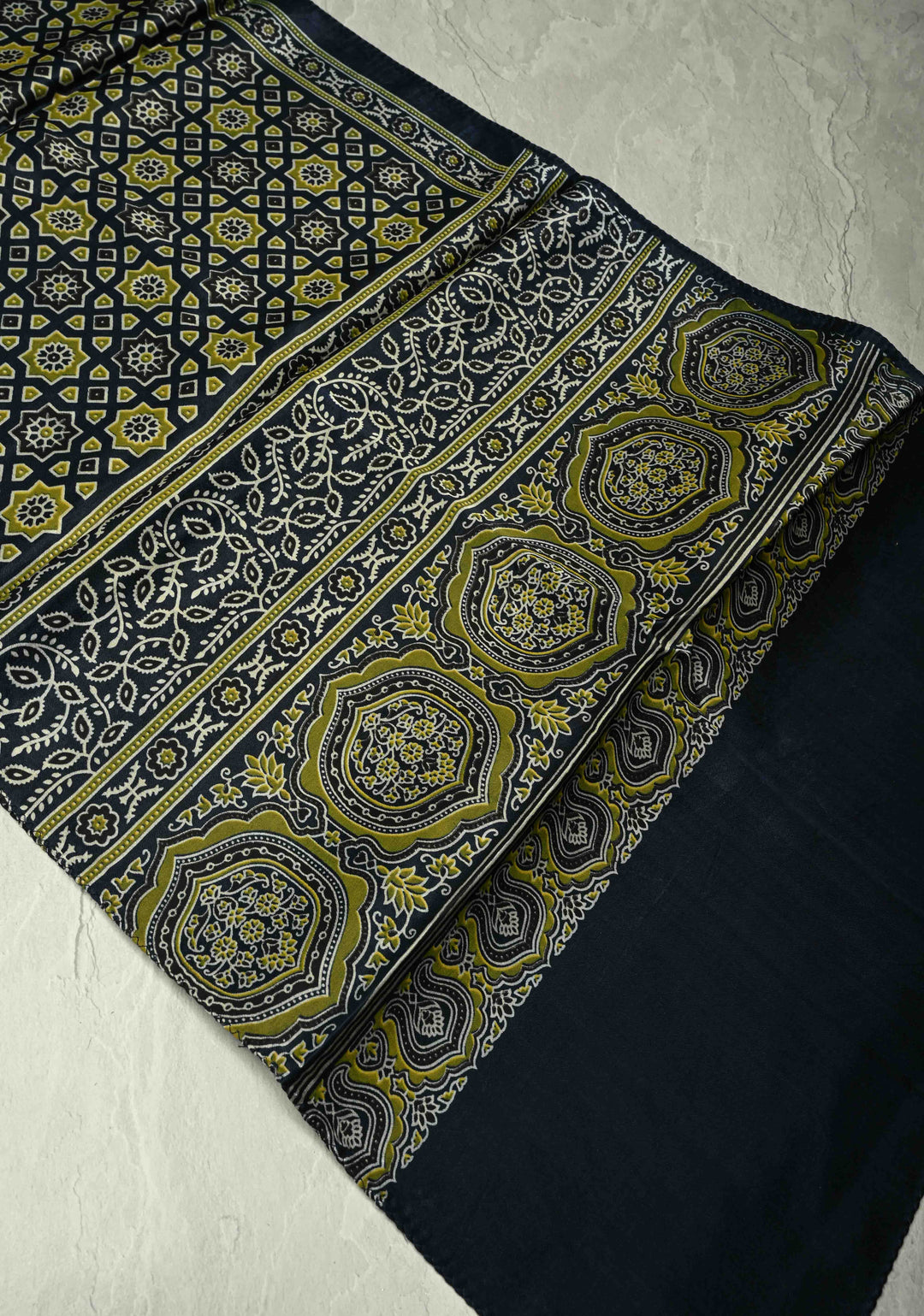 Dupatta: Authentic Prussian Blue Modal Silk Dupatta with Ajrakh Hand Block Print