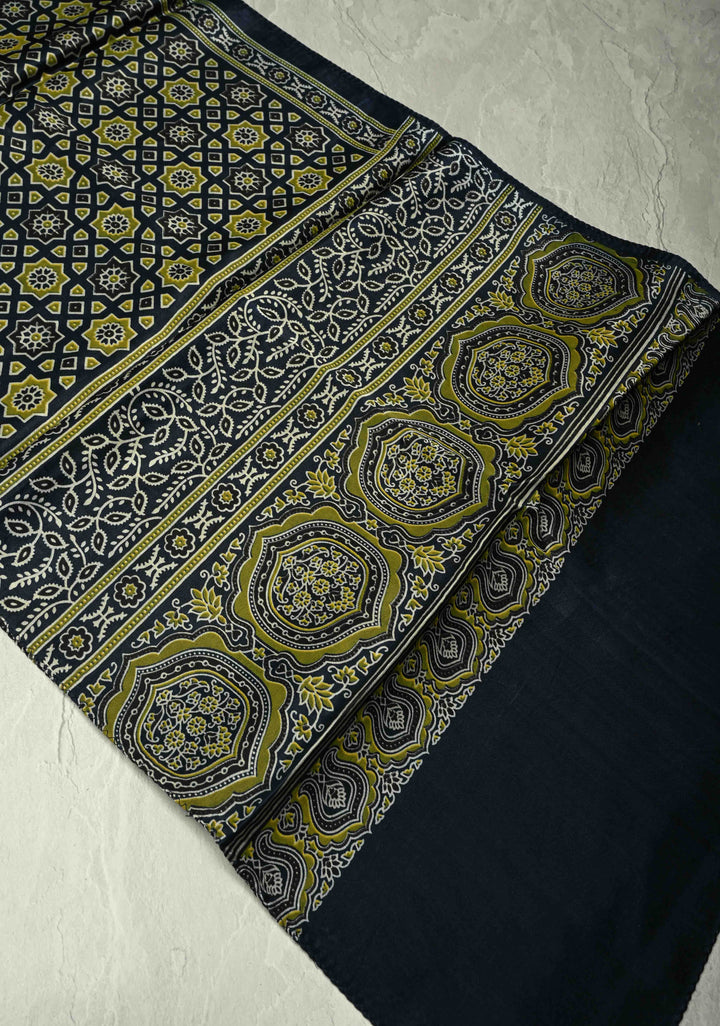 Dupatta: Authentic Prussian Blue Modal Silk Dupatta with Ajrakh Hand Block Print