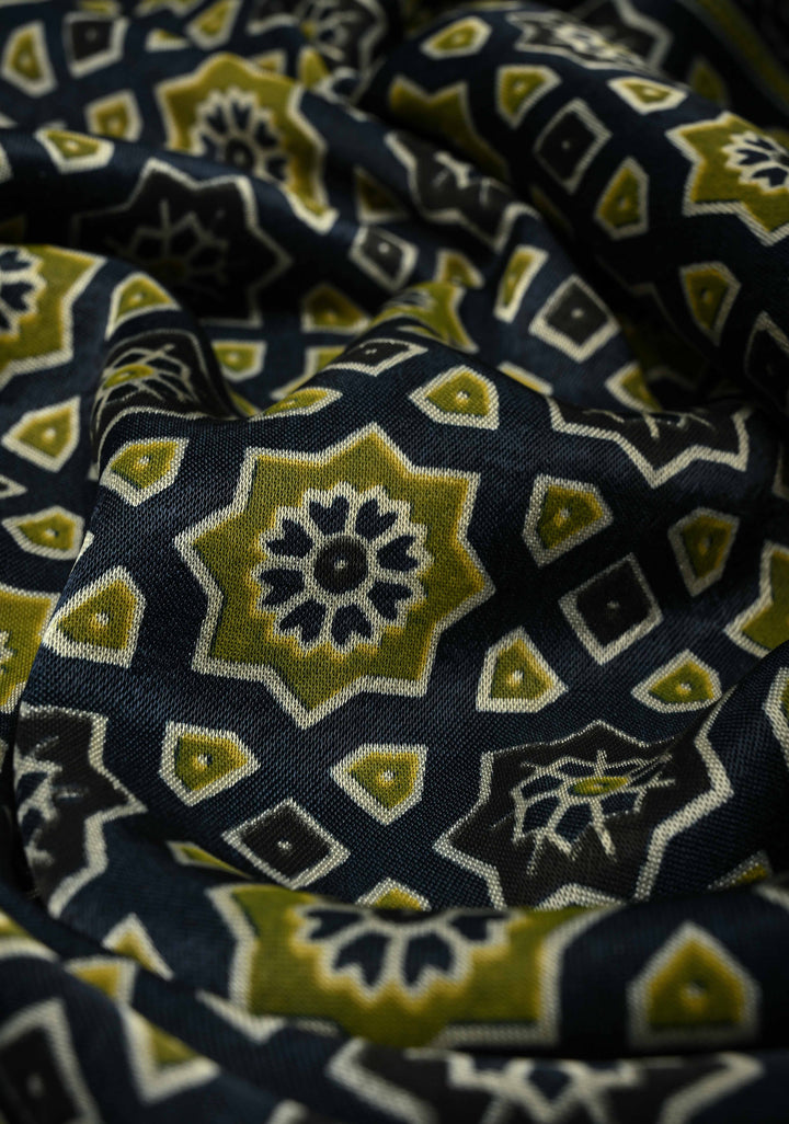 Dupatta: Authentic Prussian Blue Modal Silk Dupatta with Ajrakh Hand Block Print