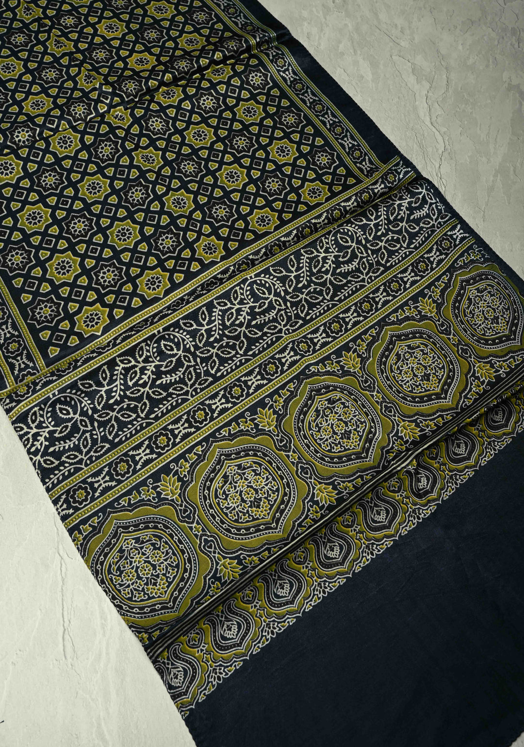 Dupatta: Authentic Prussian Blue Modal Silk Dupatta with Ajrakh Hand Block Print