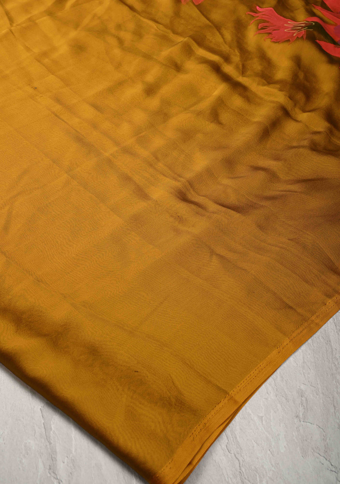Ochre  Georgette Saree Floral  Hand Painted ,No Blouse Piece