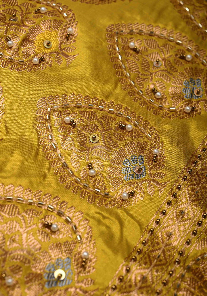 Rose Pink Meenakari on Katan Silk Saree with Zari Buttas and Sequins, Cutdana, Moti Hand work | SILK MARK CERTIFIED