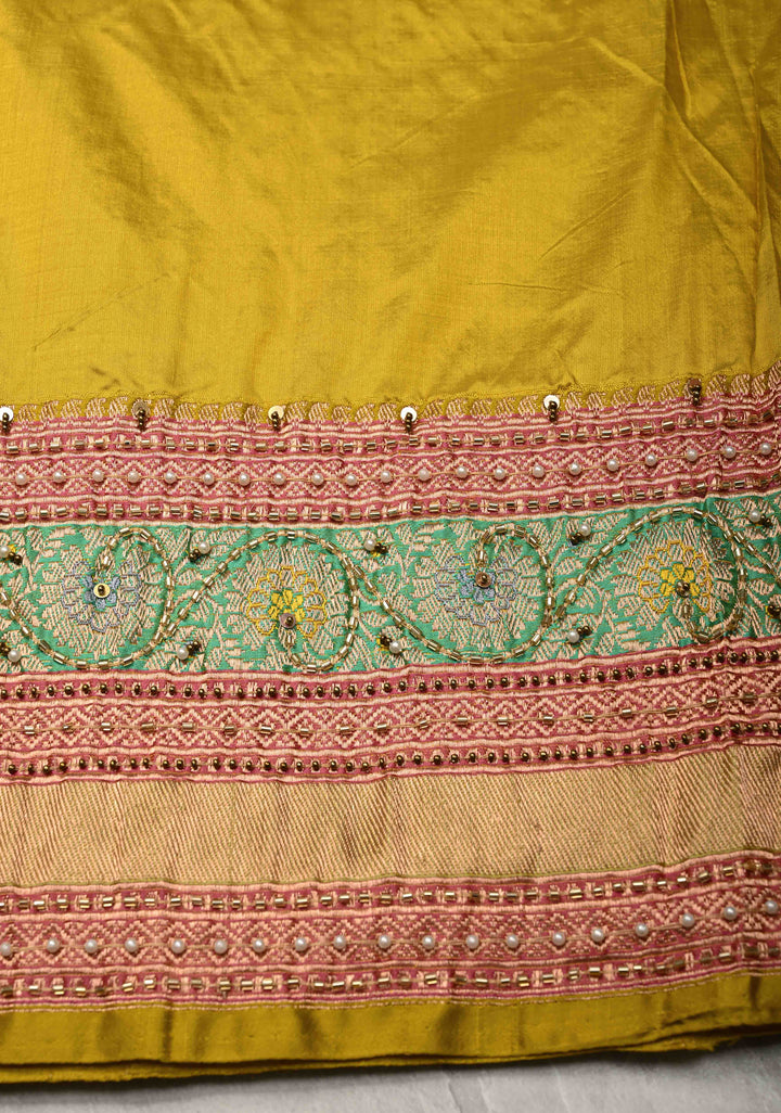 Rose Pink Meenakari on Katan Silk Saree with Zari Buttas and Sequins, Cutdana, Moti Hand work | SILK MARK CERTIFIED