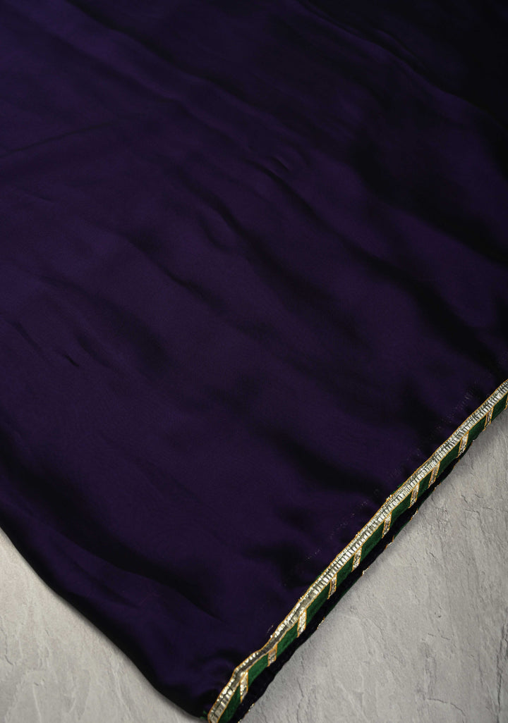 Ink Blue Georgette Saree with Tussar Mandala Hand Work and Lace Applique Border