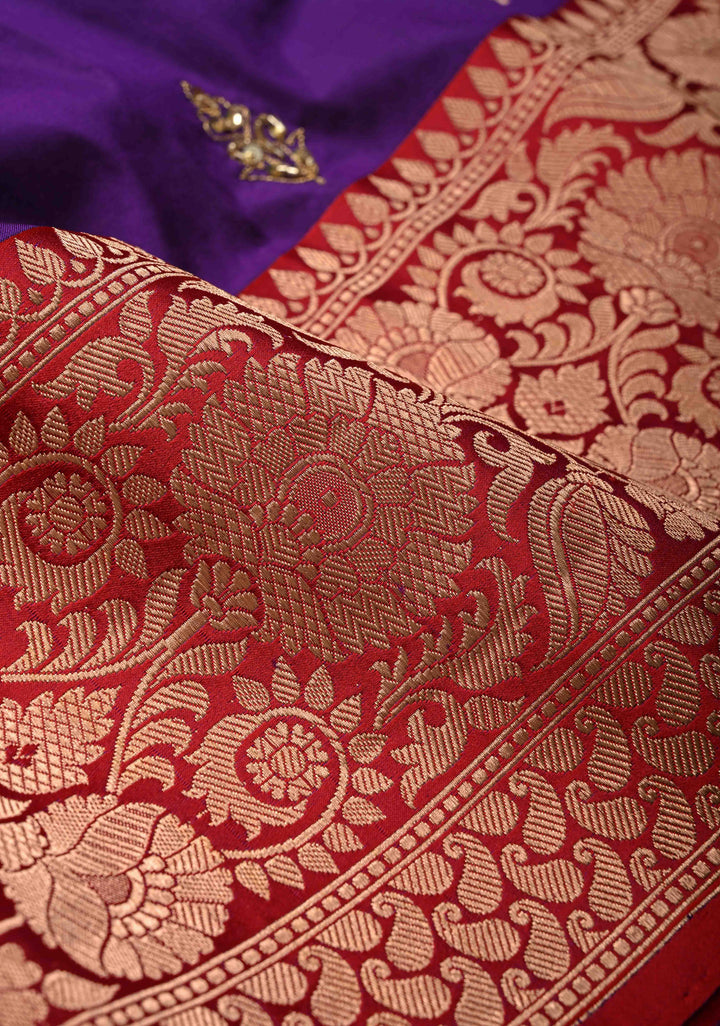 Jamuni Purple Katan Silk Saree with Zari Buttas and Sequins, Cutdana  Hand work | SILK MARK CERTIFIED