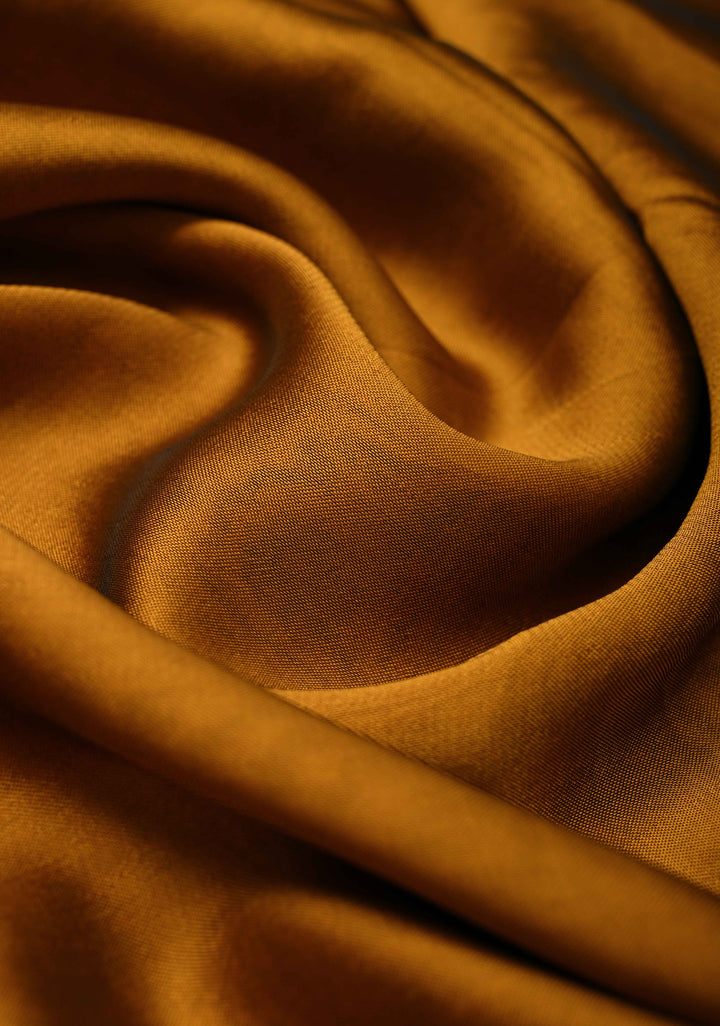 Ochre Chiffon Saree with Auto Rickshaw Hand Painted on Pallu , No Blouse Piece