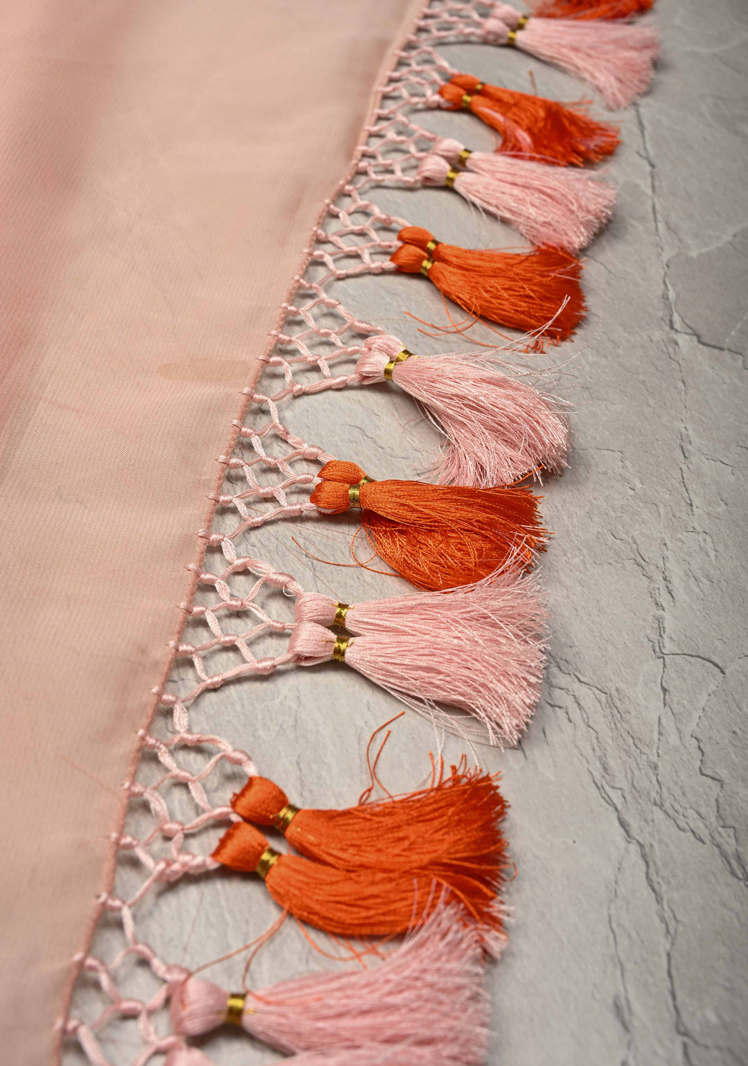 Blush Pink Chiffon Saree with Conch Shell Hand Painted , No Blouse Piece