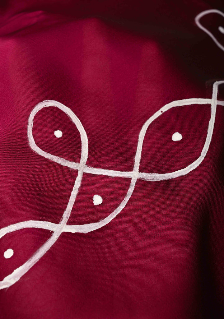 Magenta Georgette Saree with Rangoli Design Hand Painting on Pallu, No Blouse Piece