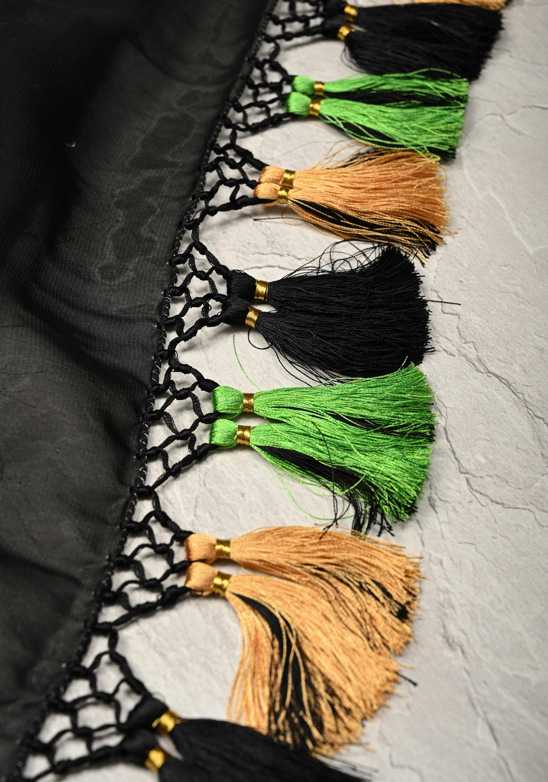 Black Georgette Saree with Peacock Hand Painting on Pallu, No Blouse Piece