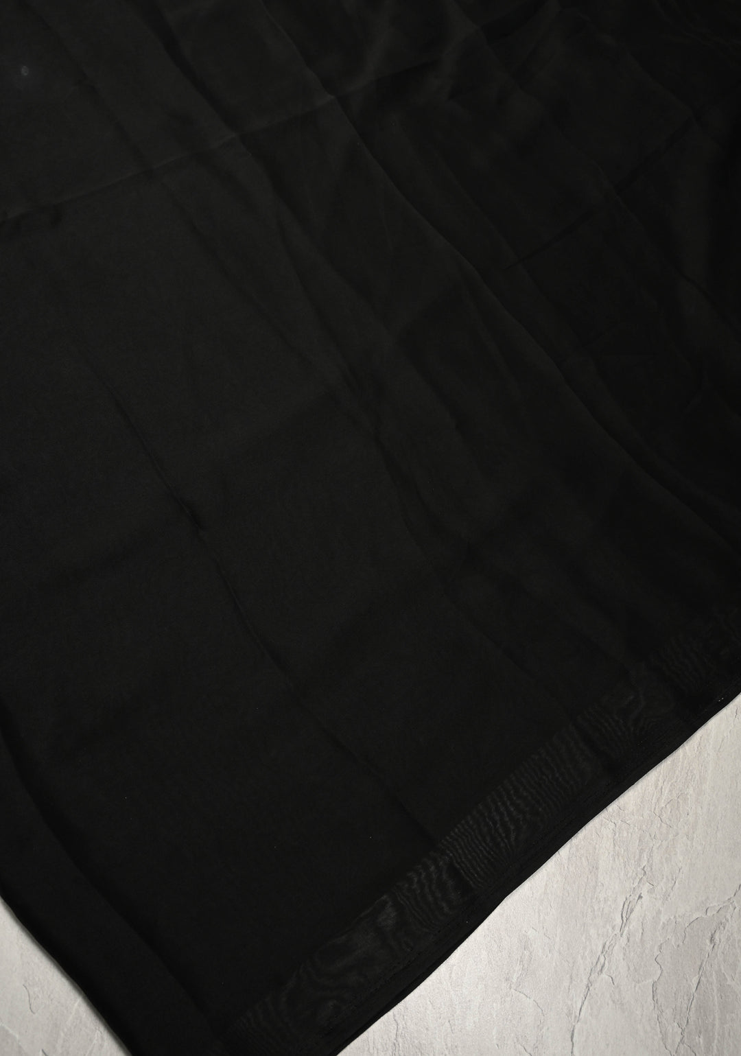 Black Georgette Saree with Peacock Hand Painting on Pallu, No Blouse Piece
