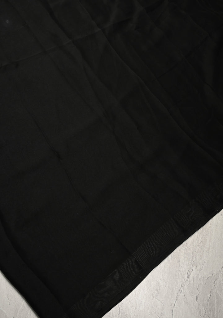 Black Georgette Saree with Peacock Hand Painting on Pallu, No Blouse Piece