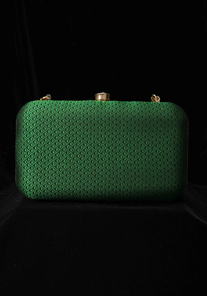 Clutch : Green Khana Silk Clutch with Zari Border