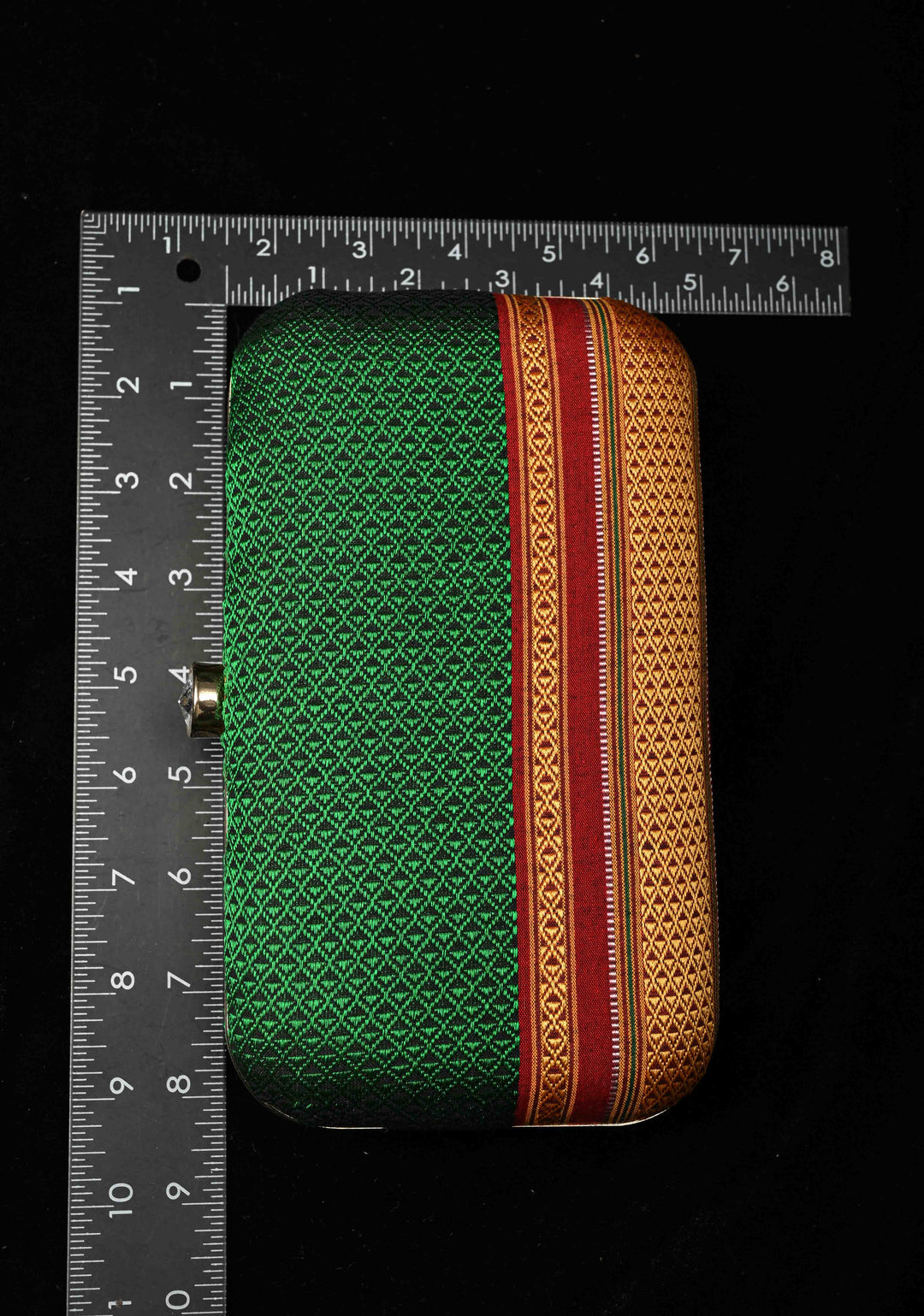 Clutch : Green Khana Silk Clutch with Zari Border