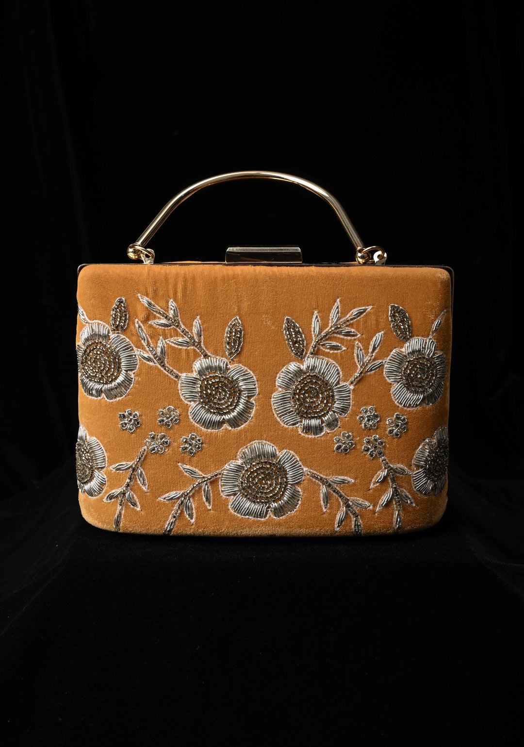 Clutch : Golden Gilded Garden Clutch with Cutdana and Zardozi Detailing