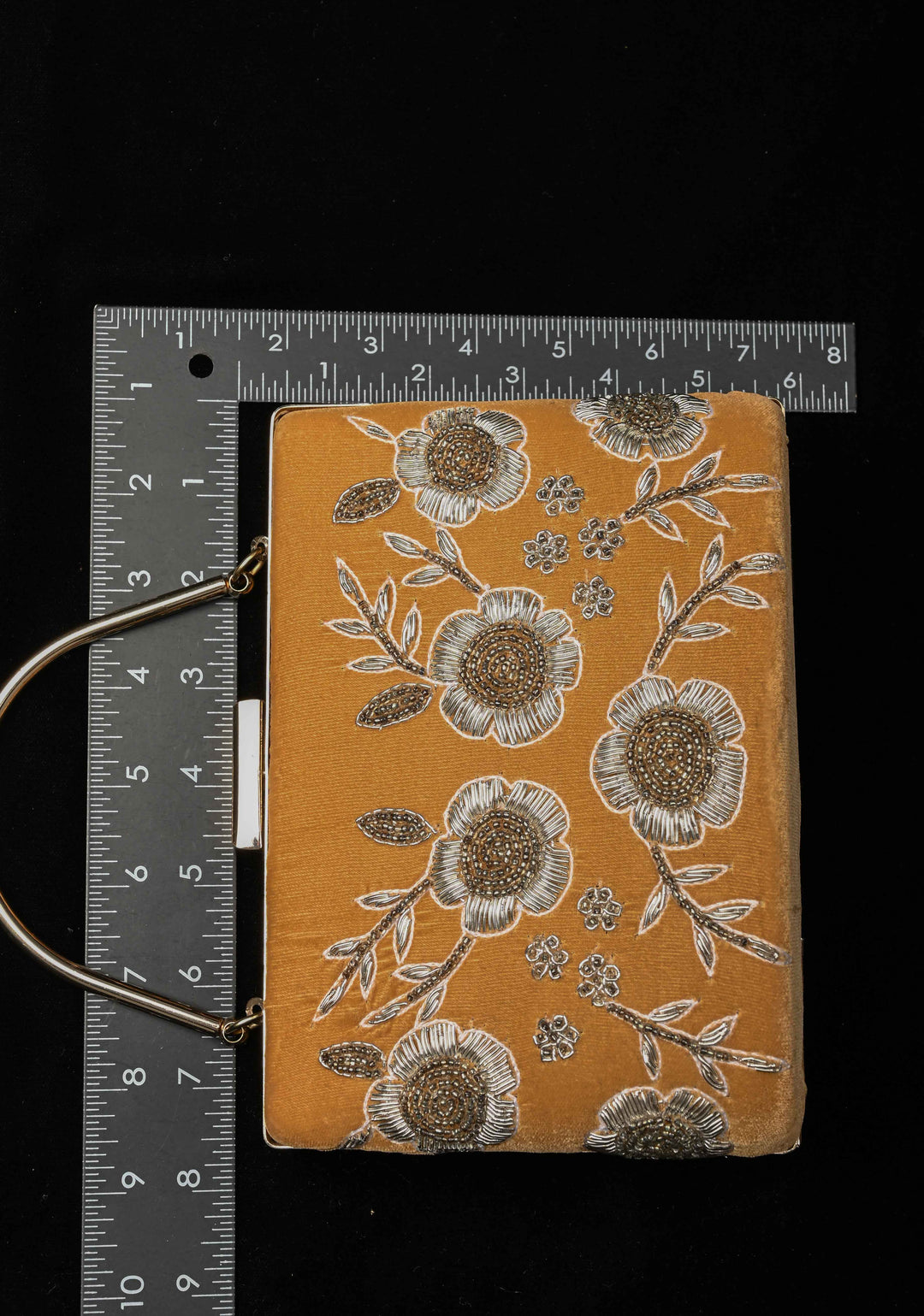 Clutch : Golden Gilded Garden Clutch with Cutdana and Zardozi Detailing