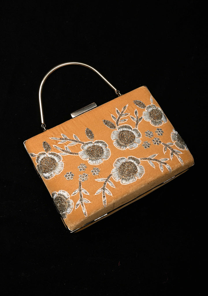 Clutch : Golden Gilded Garden Clutch with Cutdana and Zardozi Detailing