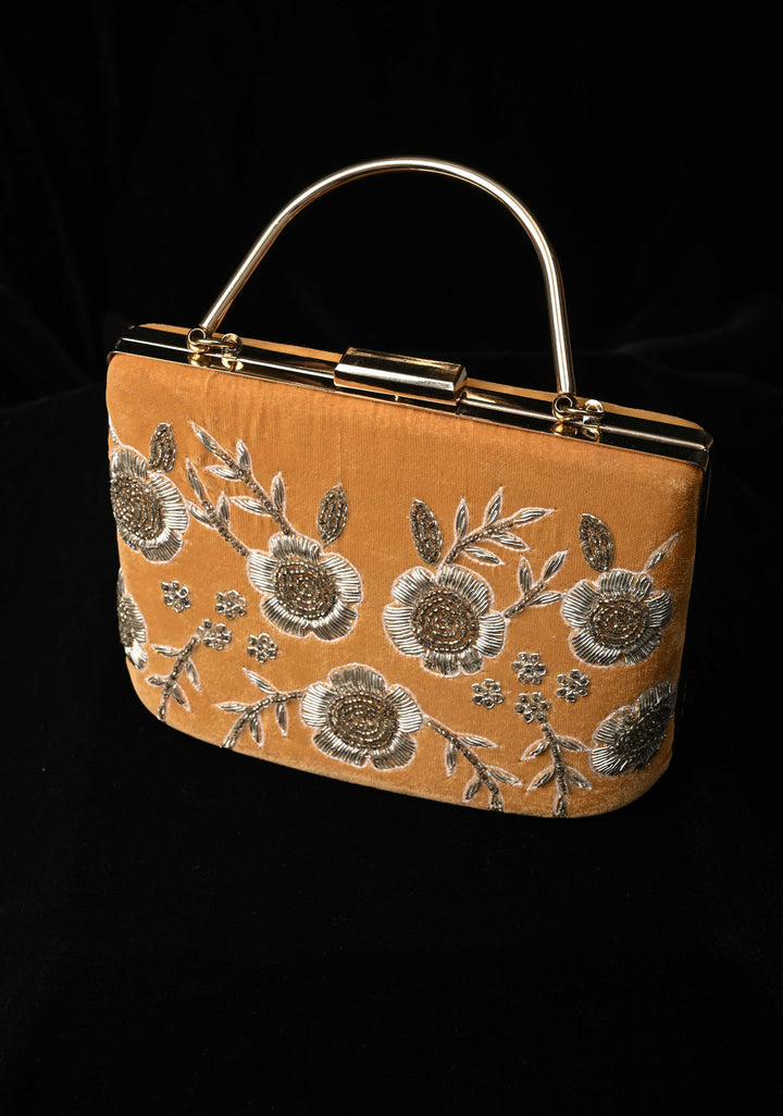 Clutch : Golden Gilded Garden Clutch with Cutdana and Zardozi Detailing