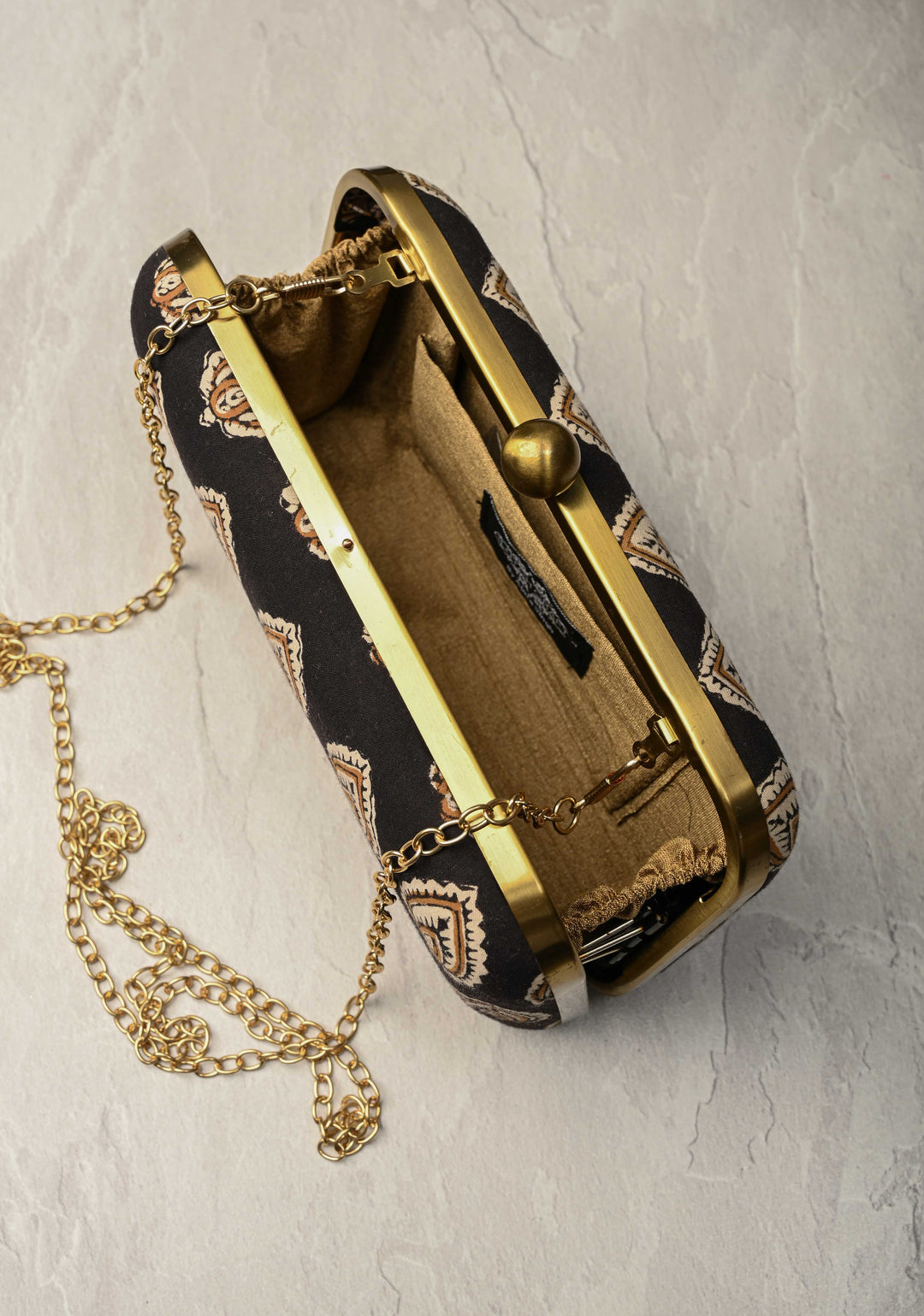Clutch : Black Hand block Print 2 in 1 Clutch