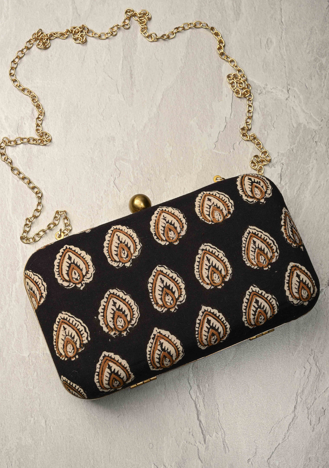Clutch : Black Hand block Print 2 in 1 Clutch